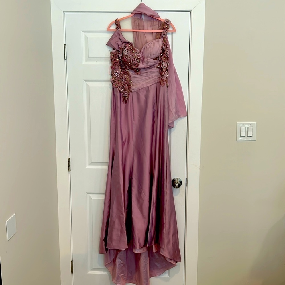 Sarafia Couture Silk Purple Lavender Formal Gown Dress Mother of The Bride Sz 8